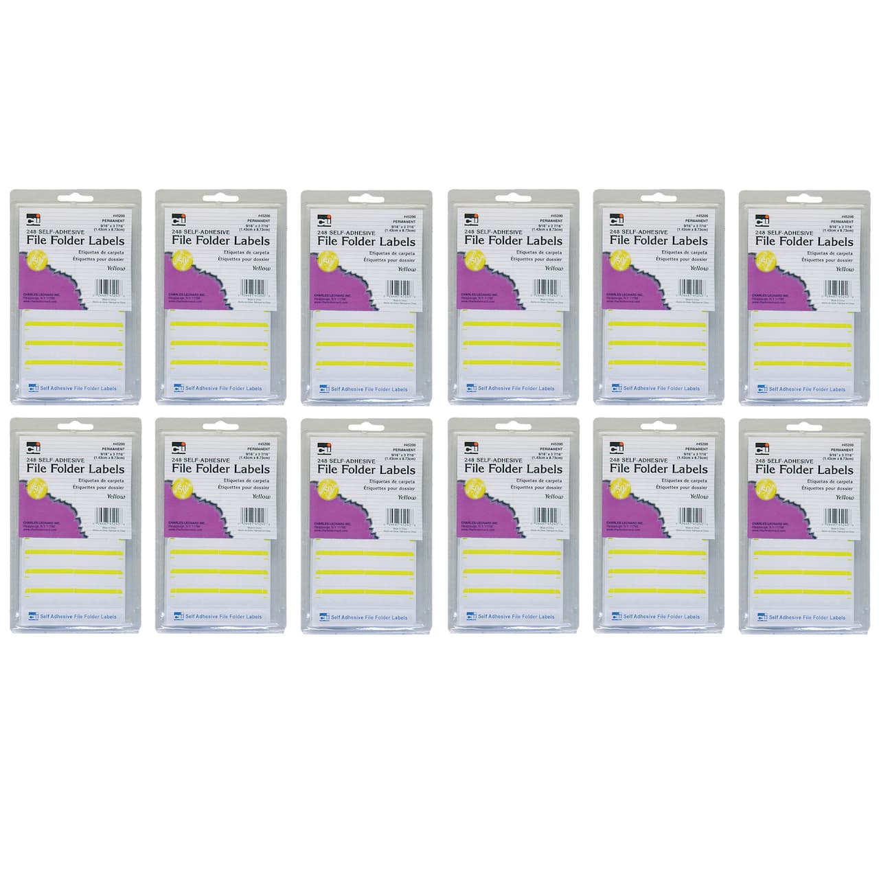 Charles Leonard Yellow File Folder Labels, 12 Packs of 248